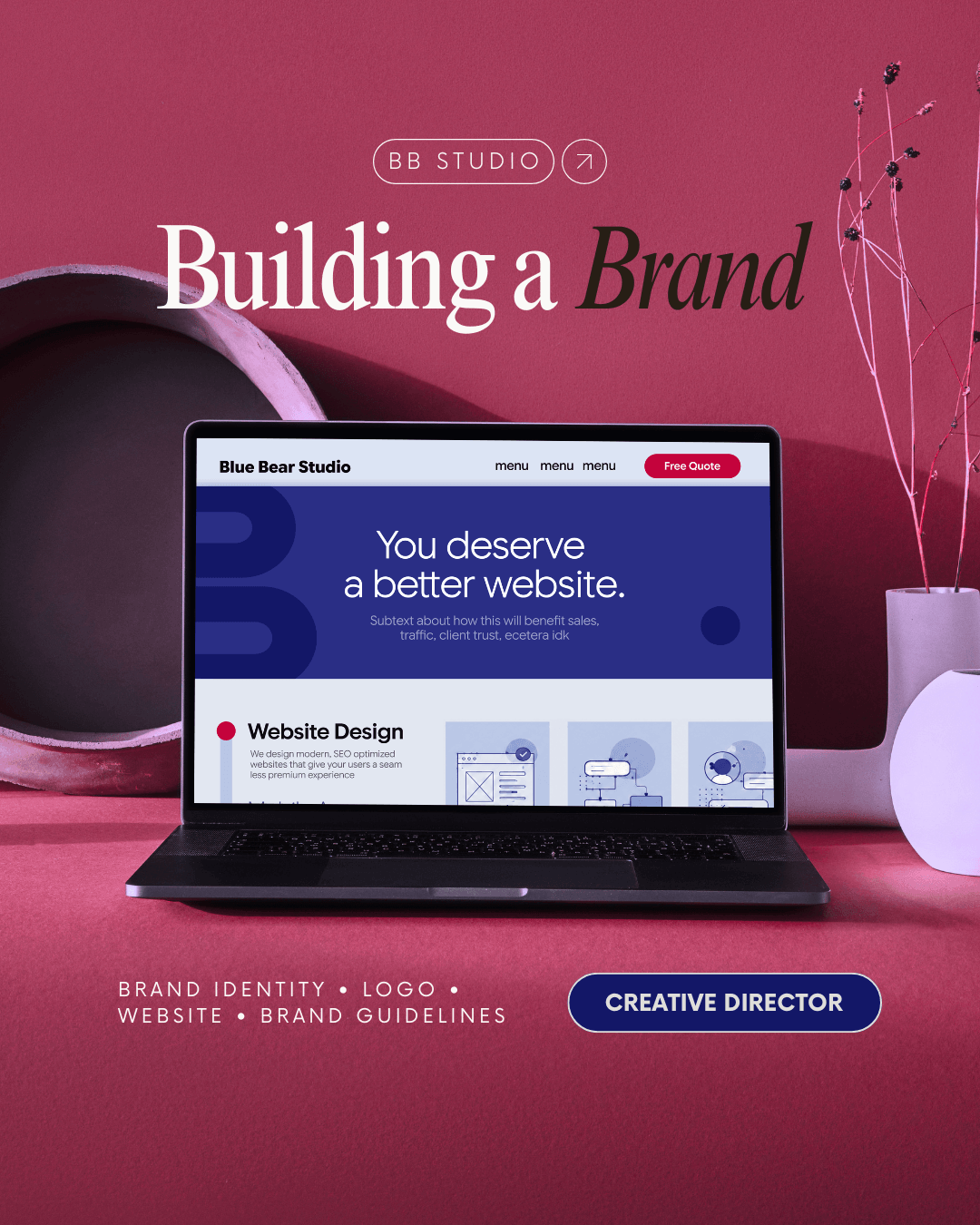 A graphic showing a branding project done as the creative director for Blue Bear Studio.