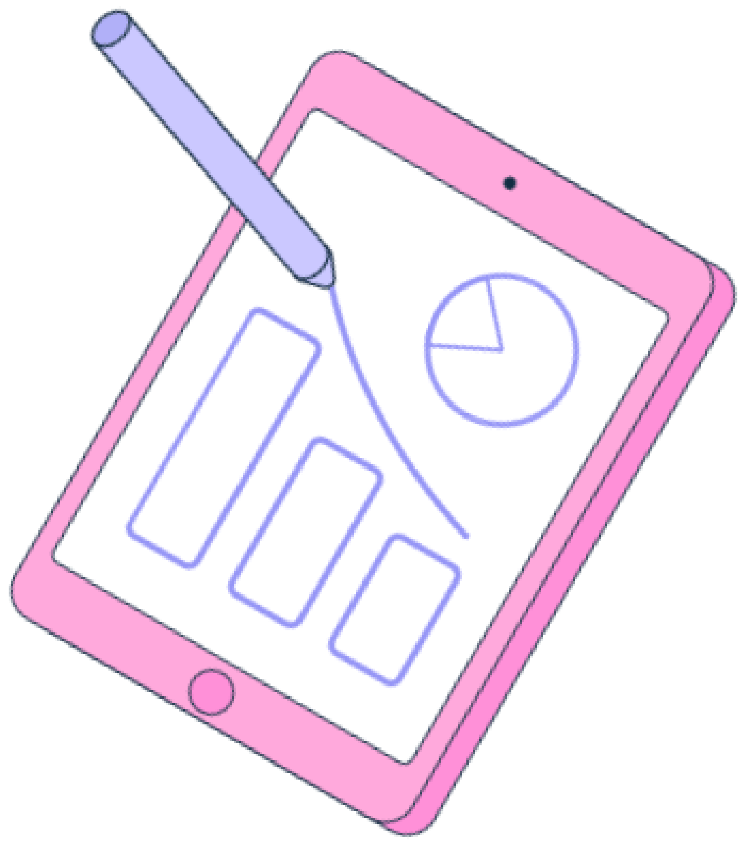 pink ipad with pen drawing